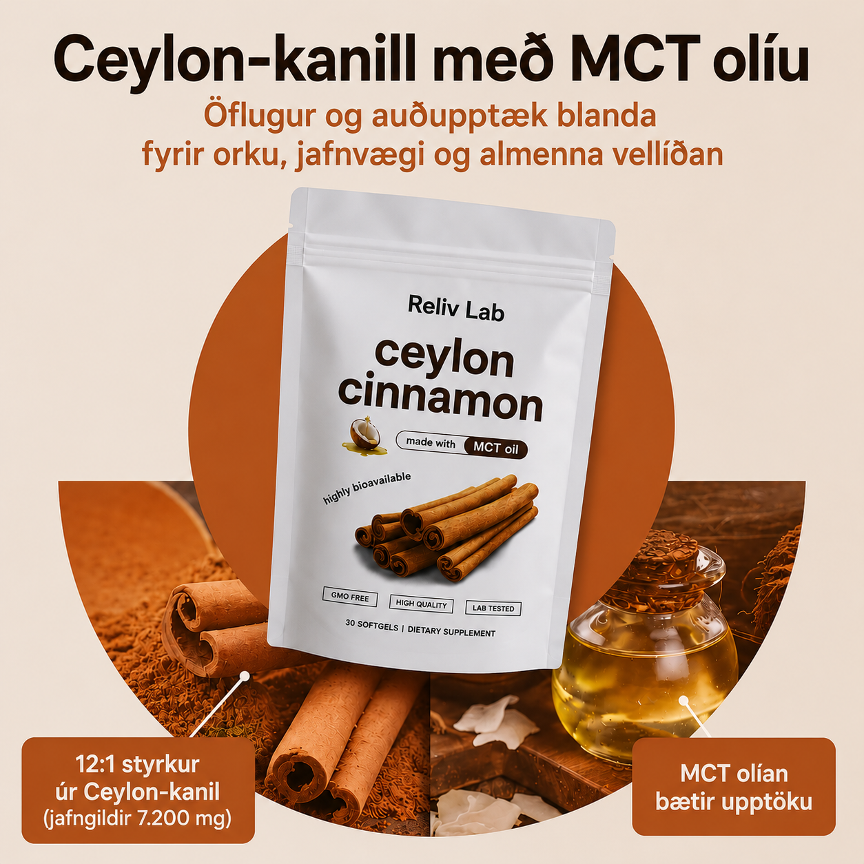 Ceylon Cinnamon 7200mg Equivalent with MCT Oil
