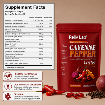 Reliv Lab Cayenne Pepper 12 -in- 1 Softgels